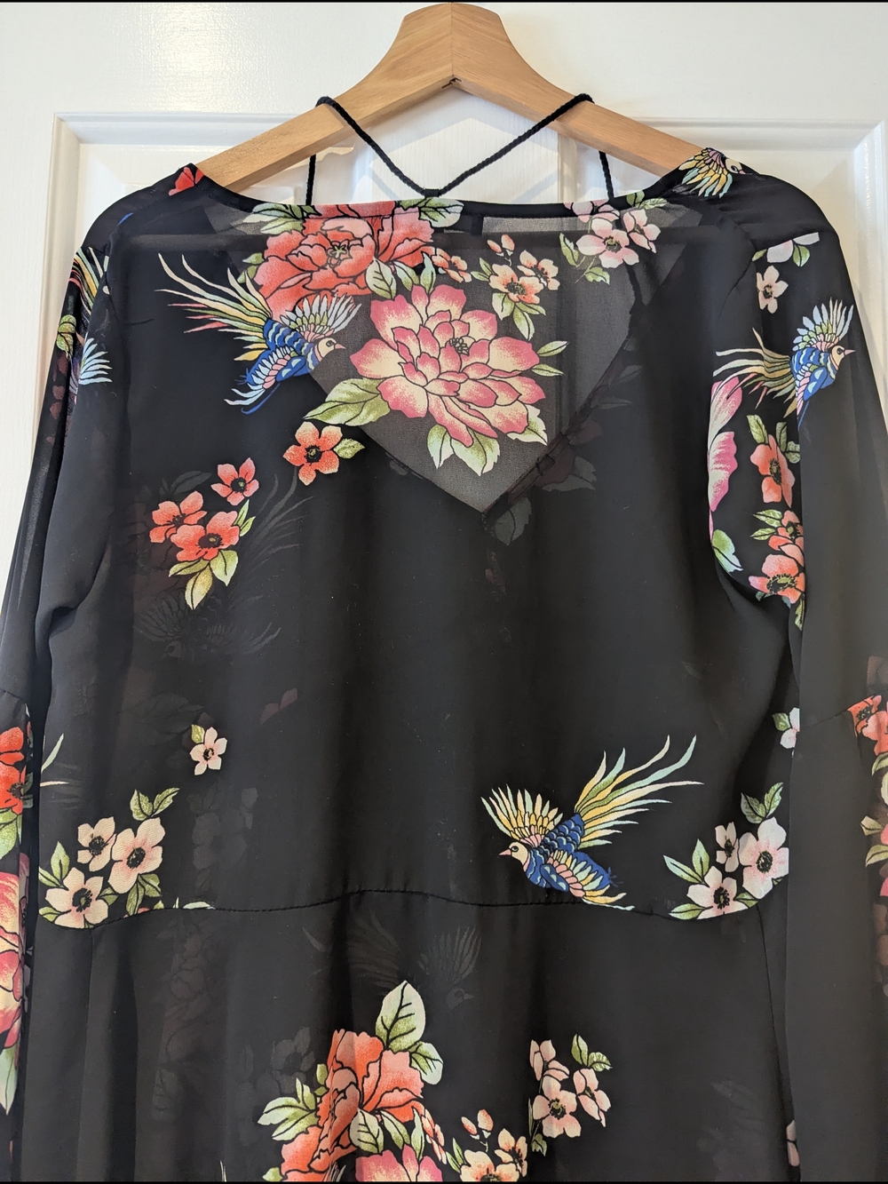 Dark Floral Babydoll Mini Dress Sheer Blouse Boho Whimsigoth Fairycore S/M/L - Picture 13 of 16